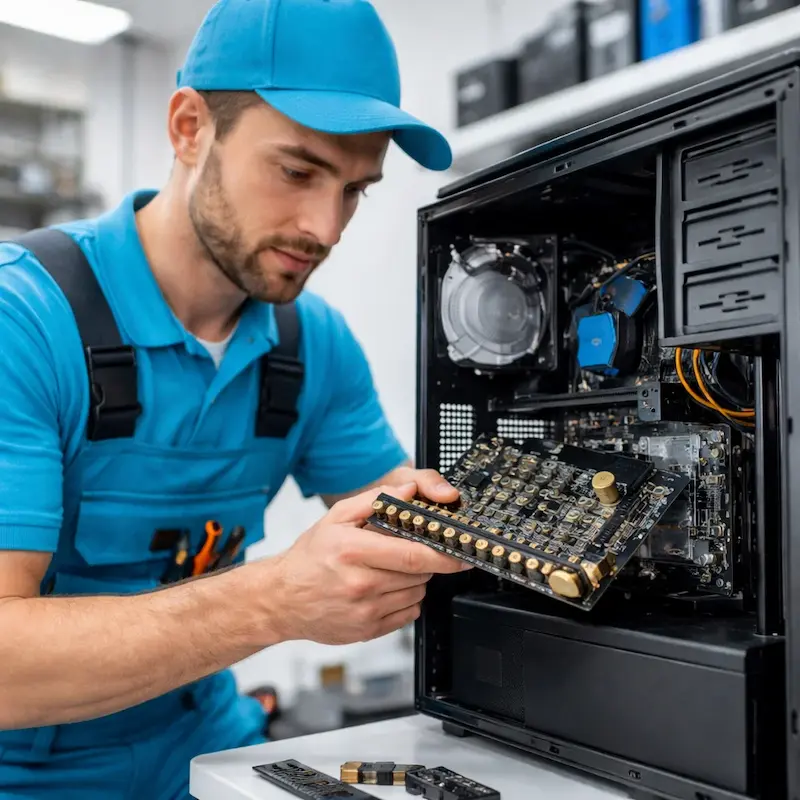 Мастер устанавливает звуковую карту на ПК в Заречном